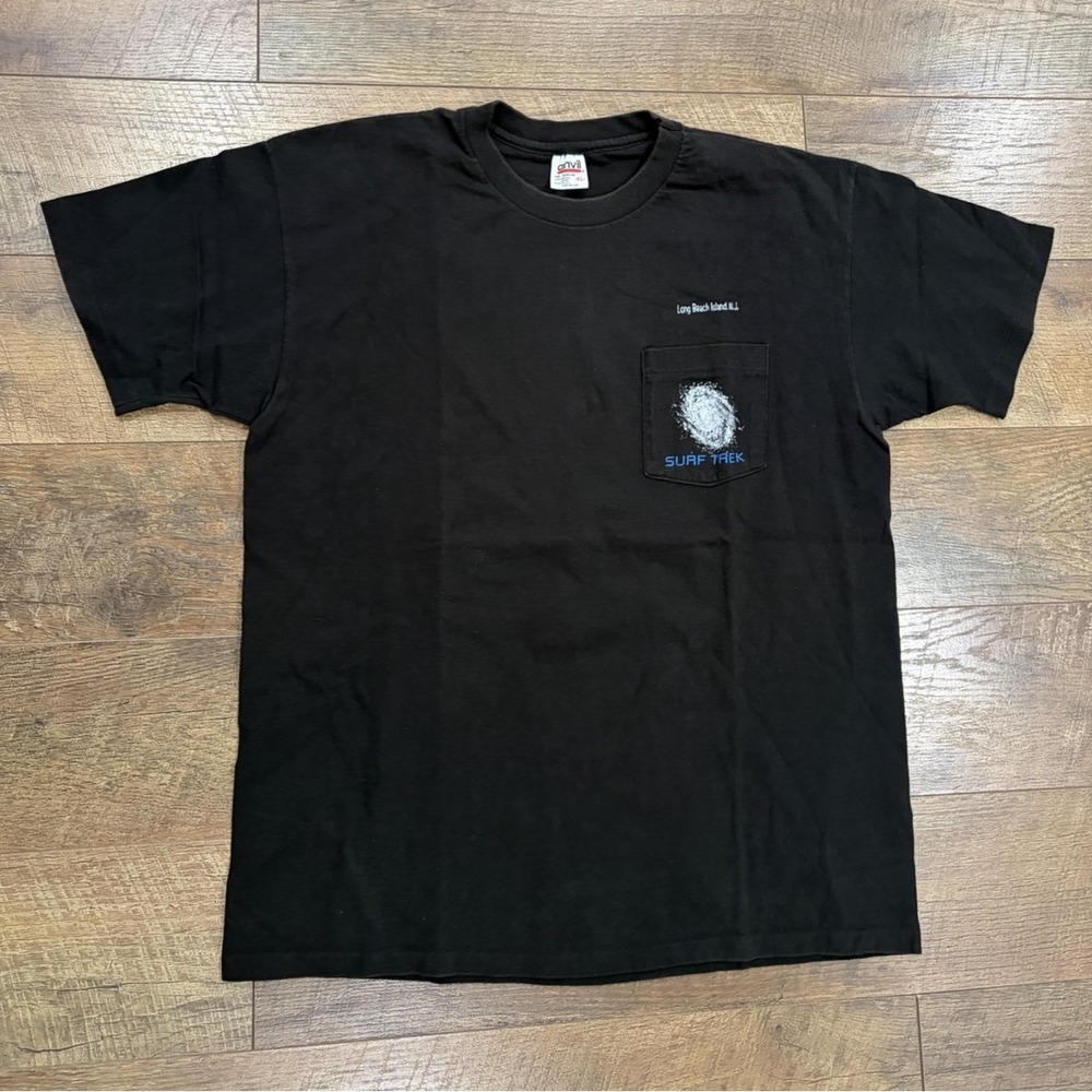 Vintage 90s Surf Trek Long Beach Island, NJ Graphic Tee Made In USA Black Large - Picture 2 of 8